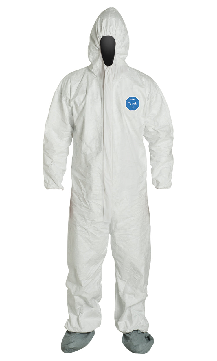 Tyvek TY122S Coveralls Attached Hood Boots Elastic Wrists and Ankles